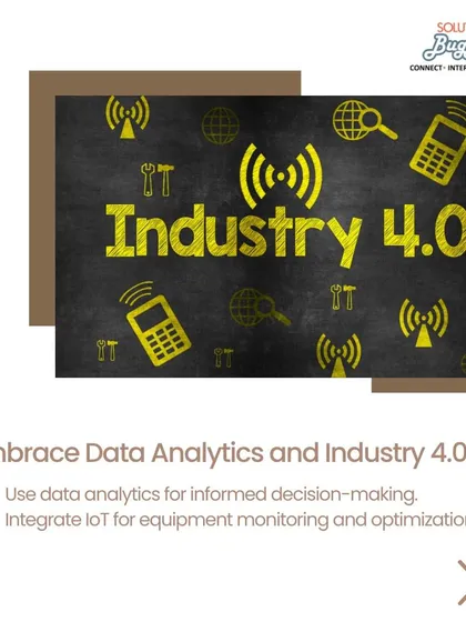 We help businesses embrace Industry 4.0. This image highlights our expertise in using data analytics for informed decision-making and integrating IoT for real-time equipment monitoring and optimization.
