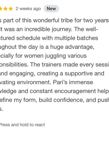 After two years in the tribe, this member praises the well-structured schedule and engaging trainers. She notes how my knowledge and encouragement helped her refine her form, build confidence, and push her limits.