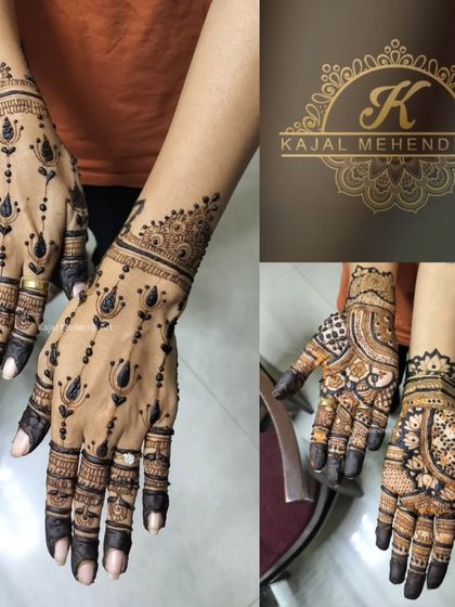 A collage showing the variety of designs for the wedding party. From simple and elegant back-hand patterns to more detailed front-hand designs, there's something for everyone.