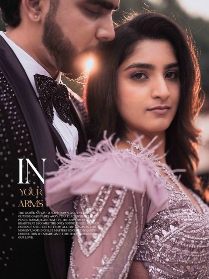 A romantic close-up of the couple, titled "In Your Arms," capturing a tender embrace.