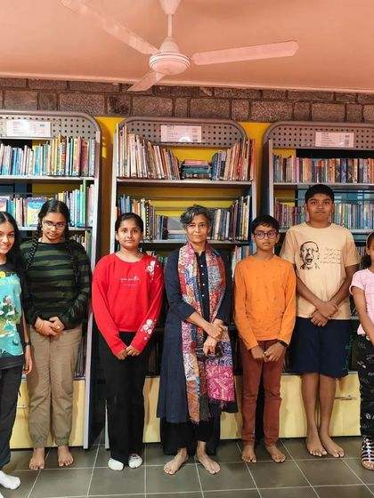 A group photo with author Mandira Shah after a wonderful session. We love connecting our older readers with authors who write compelling stories for them.