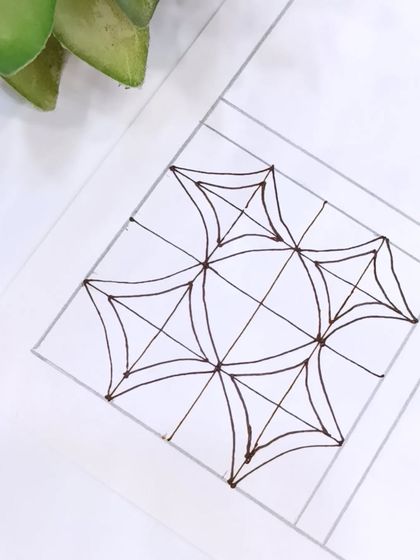 The basic line structure for the geometric grid. I teach my students to use light guide lines for perfect symmetry.