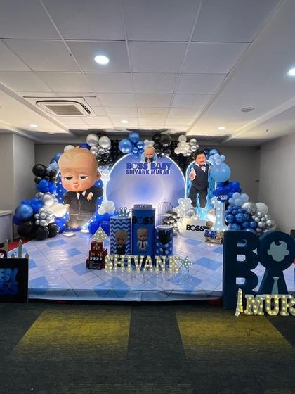 The full view of the Boss Baby themed stage, showing how all the elements come together for a complete and impressive look.