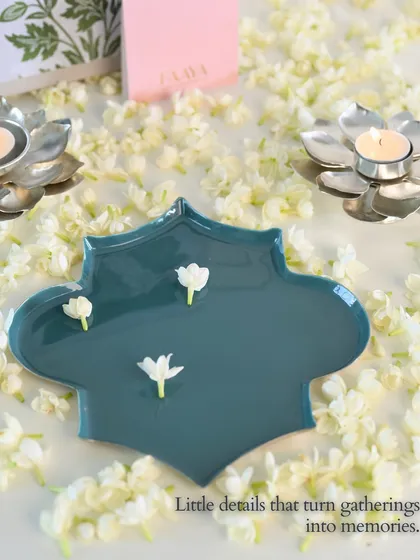 Little details that turn gatherings into memories. Our Aakar tray, shown here with lotus diyas, is a perfect example of how a single, beautifully designed piece can elevate your entire festive setup.