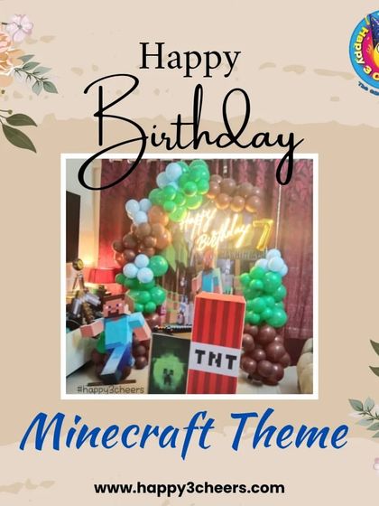 For fans of the popular game, I can design a Minecraft-themed party. This example shows a setup with character cutouts, a TNT block prop, and balloon arrangements that mimic the game's pixelated style.