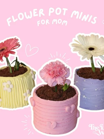 Our collection of Flower Pot Mini Cakes for Mom. These edible cuties look like blooms and taste like pure love.