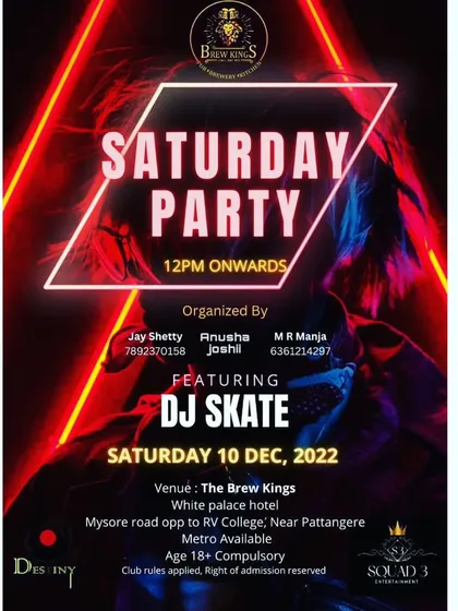 A "Saturday Party" flyer for one of my gigs at The Brew Kings in December.