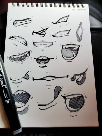 A black and white version of my mouth studies, which emphasizes the line work.