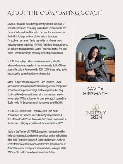 A little about me, your composting coach. With over 12 years of experience as a journalist and SWM practitioner, I founded Endlessly Green to share my expertise in large-scale composting and help others on their journey.