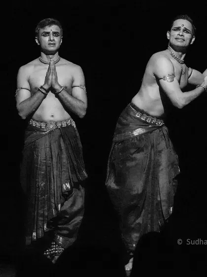 A black and white diptych from the 'Abha' performance in Frankfurt, showing two different expressive moments.