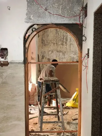 Every space is unique, and so is every design. This photo from a work-in-progress site shows the creation of a custom archway. Arches are a wonderful way to add softness and character to an interior space.