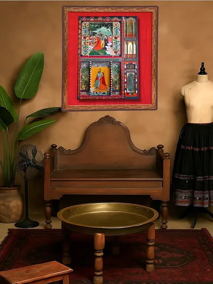 My work often involves giving new life to forgotten treasures. This salvaged camphor wood panel was painstakingly restored over five months and transformed into a fine art piece, hand-painted with tales of Krishna.