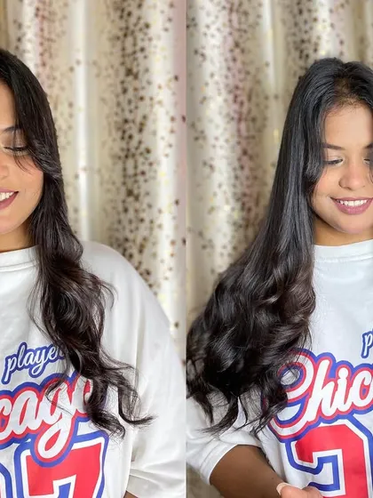 This client wanted to add volume without much extra length. We used permanent micro ring extensions to achieve a fuller, healthier look with soft, face-framing layers.
