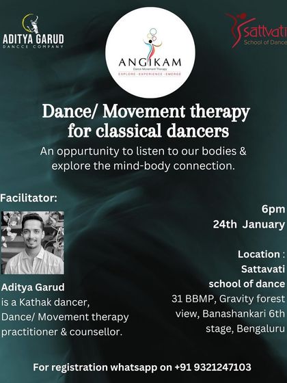 We also explore the mind-body connection through specialized workshops. This poster is for a Dance and Movement Therapy session for classical dancers, an opportunity to listen to and understand our bodies.