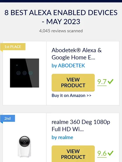 Our products are consistently ranked as best-in-class. In May 2023, the Abodetek Alexa & Google Home Enabled switch was awarded 1st place after a scan of over 4,000 reviews for Alexa-enabled devices.