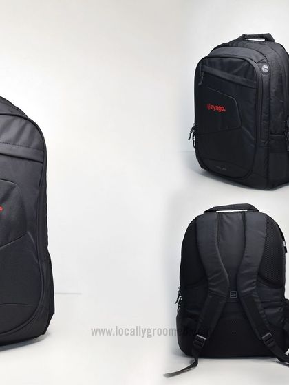 A professional and durable backpack customized for Zynga. With multiple compartments and a sturdy build, it's perfect for daily commutes or business travel.