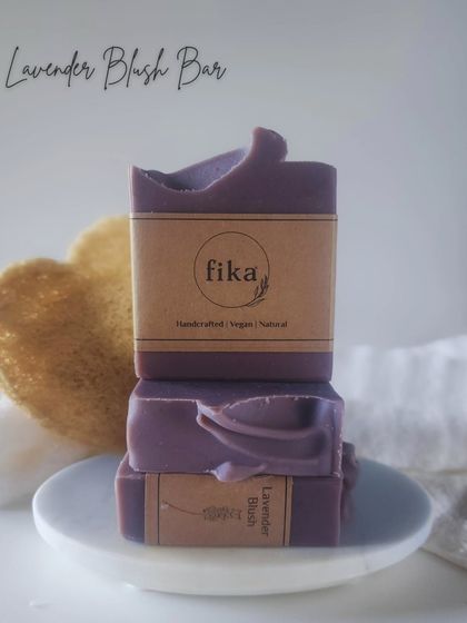 My Lavender Blush Bars, stacked and ready to bring a moment of calm to your day. The beautiful purple hue comes from natural botanicals, and the scent from pure lavender essential oil.