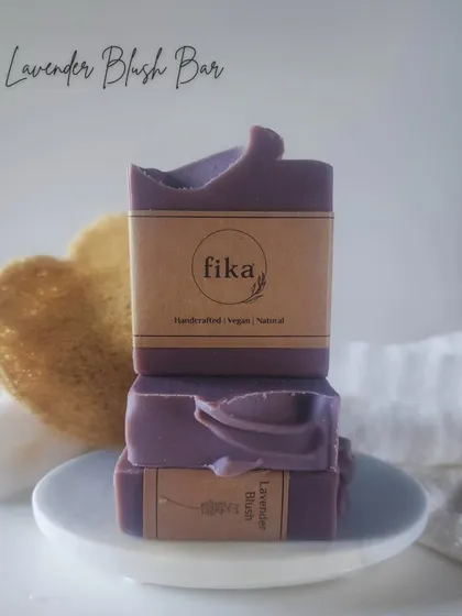 My Lavender Blush Bars, stacked and ready to bring a moment of calm to your day. The beautiful purple hue comes from natural botanicals, and the scent from pure lavender essential oil.