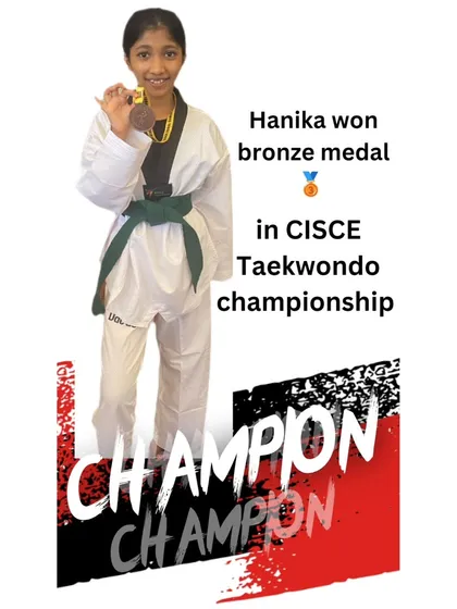 Champion in the making. We congratulate Hanika Jain for winning a bronze medal at the CISCE Taekwondo Championship through her skill and determination.