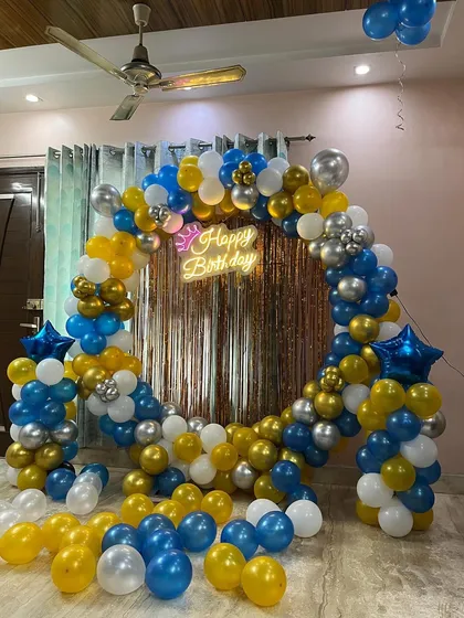 This angle shows how the balloons on the floor add to the fun and festive atmosphere.