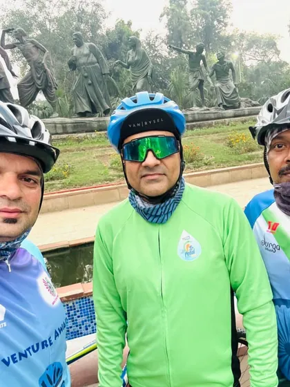 A selfie of the group at the Gyarah Murti. It's our go-to spot for a post-festival ride.