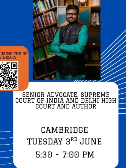 An event poster for my talk at Cambridge University. Engaging with students at these historic institutions is essential to present a robust, unapologetic perspective on Bharat.