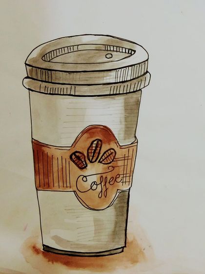 A fun watercolour illustration of a takeaway coffee cup. These quick studies are a great way to practice line work and simple colour application.