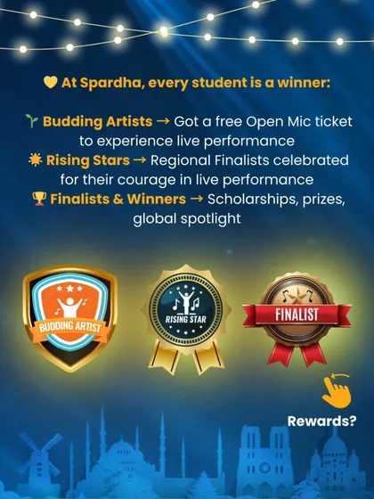 At Spardha, every student is a winner. From Budding Artists to Finalists, we have different tiers of recognition to celebrate the courage and growth of every participant in our Global Idol competition.