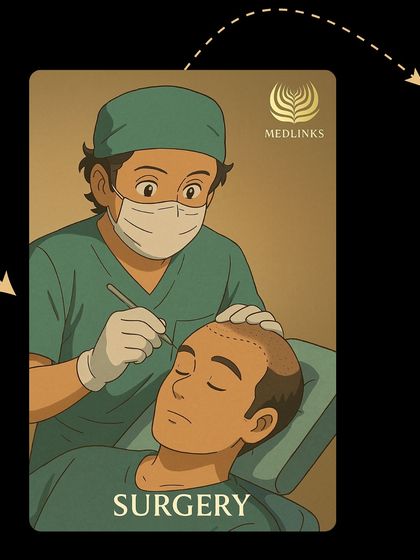 The surgery step in our illustrated Ghibli story. Our team is shown with care and precision, crafting a new hairline for the patient.