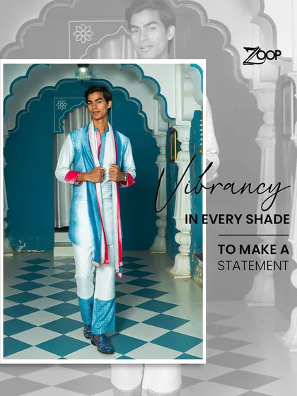 Stand out with vibrancy, step up with style. This hand-painted kurta set is a statement maker, perfect for the man who loves color.