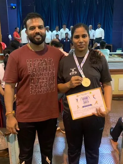 Our women's team were the champions at the Dasara CM Cup 2023, and this athlete's gold medal was a key part of that victory.