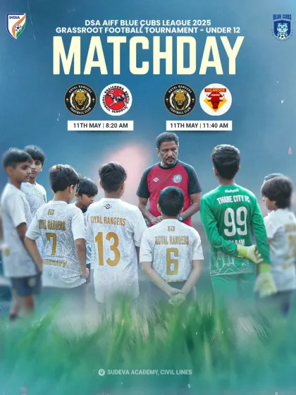 Game day ready. This poster announces our U-12 team's upcoming fixtures, featuring an inspiring image of a coach's pre-game talk.