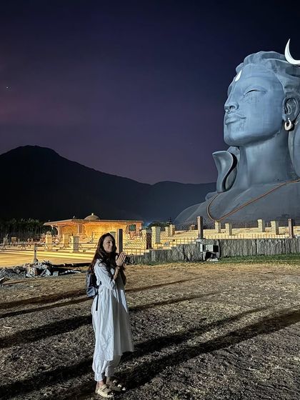 A magical night visit to the Adiyogi statue during our Kerala retreat. Sharing this powerful spiritual experience with our guests was a highlight of the journey.