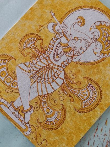 Another view of the Venugopala painting at the yellow-and-white stage.