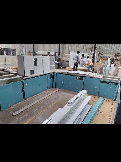 Another project has passed our quality check and is ready for transport to Bijapur. This image shows the modular kitchen units carefully packed and prepared at our factory.