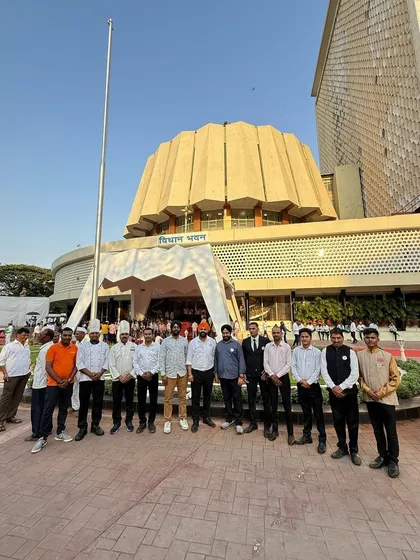 Our full team stands proud outside Vidhan Bhavan. It takes a dedicated and coordinated effort to execute flawless catering for government and VVIP events, and our team is our greatest asset.