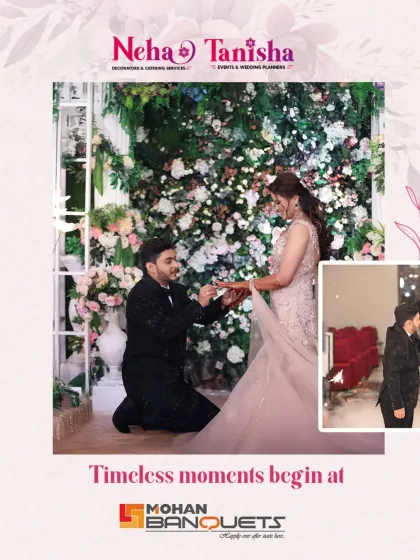 Timeless moments begin at Mohan Banquets. We create the perfect setting for a romantic proposal, with a lush floral backdrop and dramatic smoke effects to make the moment unforgettable.
