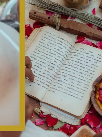 Capturing the sacred details of the ceremony, including the ancient texts and ritual items.