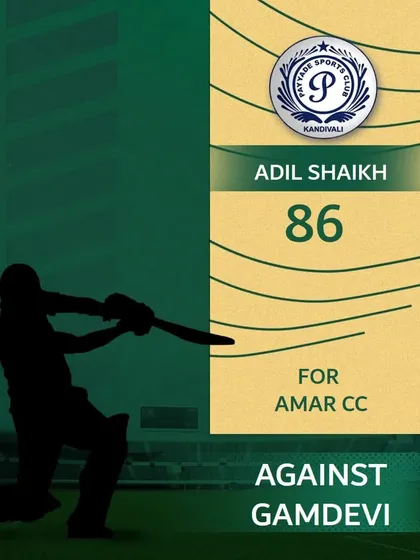 Adil Shaikh was in great form, scoring 86 runs for Amar CC against Gamdevi.