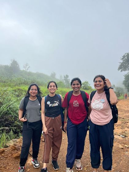 A group of friends walking together on the Kurinjal trail.