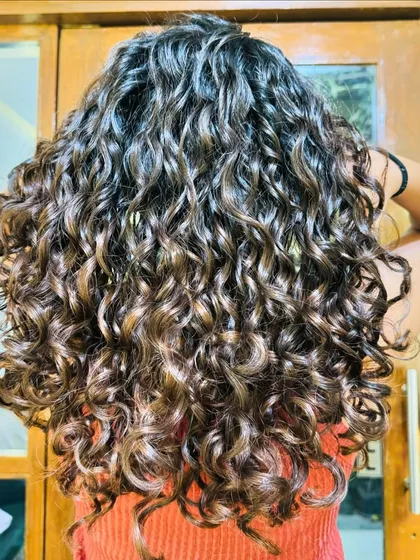 A collection of my other no-bleach balayage and color work, showcasing a variety of tones from subtle browns to vibrant reds on different curl types.