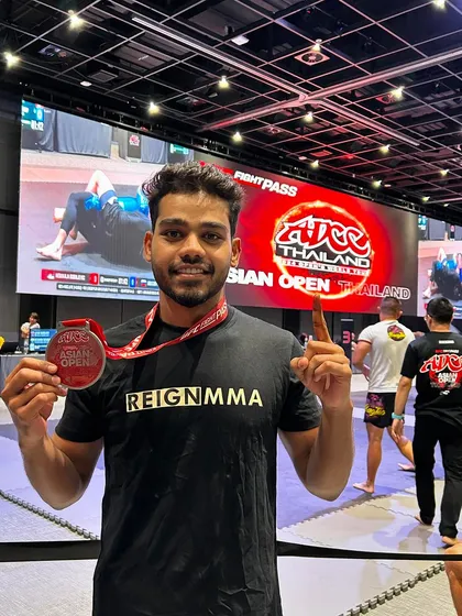 Another one of our competitors, Ayaan, celebrating his silver medal win at the ADCC Asian Open. The hard work from our training camp clearly paid off.