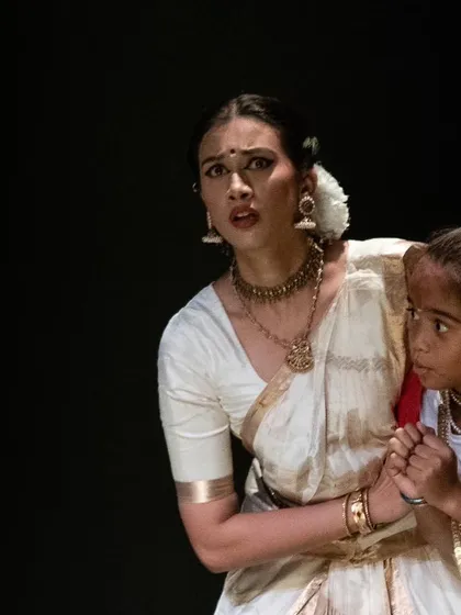 A protective and fearful expression from "Panna Dhai." This close-up shows how I use my eyes and posture to build tension and tell a story of danger and sacrifice.