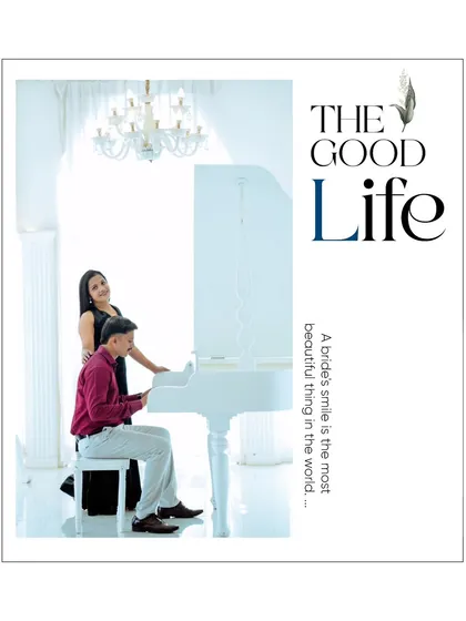 "The Good Life." This elegant portrait by the white piano perfectly captures a feeling of classic romance and sophisticated living.