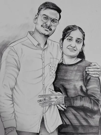 This A3 size commission work captures a casual couple pose. I paid special attention to the details like the henna on her hand and the texture of their clothes.