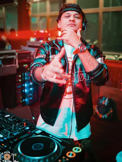 A close-up shot of me at the console at Hashtag, ready to drop the next beat.
