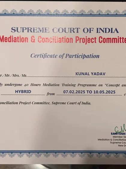 This Certificate of Participation from the Supreme Court of India's Mediation and Conciliation Project Committee (MCPC) represents 40 hours of intensive, hands-on training. It is the foundation of my practice as a certified mediator.