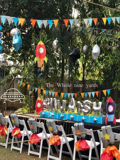 The seating area for our mini astronauts, complete with custom jet packs on each chair. Interactive details like this make the theme come alive for the children.