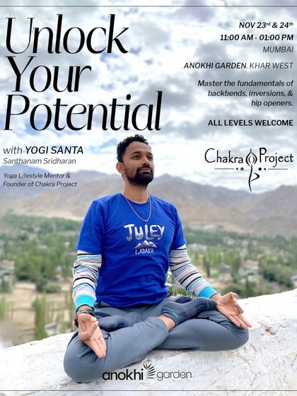 Announcing our "Unlock Your Potential" workshop with Yogi Santa. This session is designed to help students master the fundamentals of backbends, inversions, and hip openers in a supportive setting.