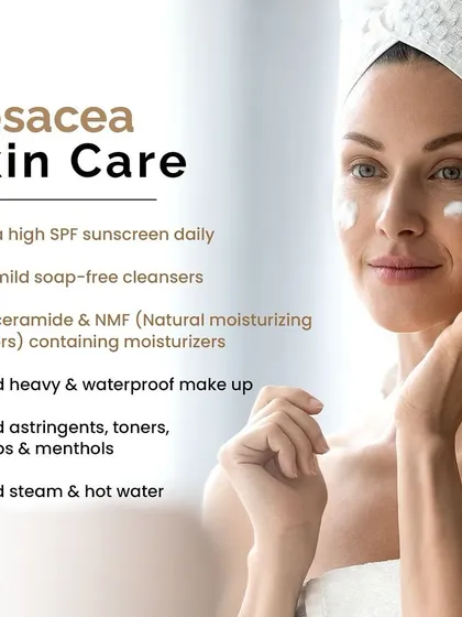 If you have Rosacea, gentle skincare is essential. This checklist includes using a high SPF sunscreen, mild soap-free cleansers, and avoiding harsh ingredients or hot water.